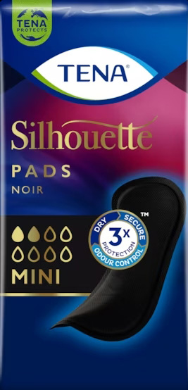 ASSORBENTE NERO INCONTINENZA LEGGERA TENA SILHOUETTE NOIR MINI 18 PEZZI - Angeli Pharm