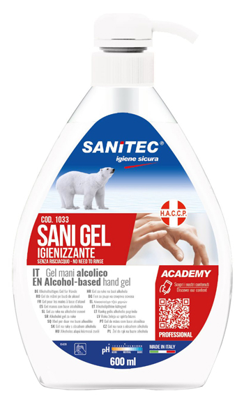 GEL IGIENIZZANTE MANI ALCOLICO 70% PRONTO ALL'USO SANI GEL SANITEC 600 ML USO PROFESSIONALE - Angeli Pharm