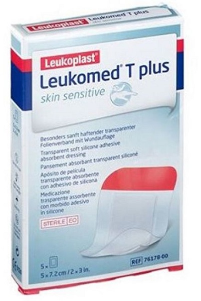 LEUKOMED T PLUS SKIN SENSITIVE MEDICAZIONE POST-OPERATORIA TRASPARENTE IMPERMEABILE CON MASSA ADESIVA AL SILICONE 5X7,2CM 5 PEZZI - Angeli Pharm