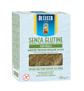DE CECCO MEZZE PENNE RIGATE N141 CON PISELLI 250 G - Angeli Pharm