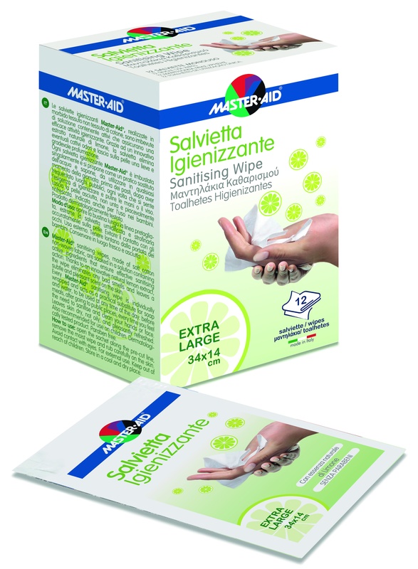 MASTER-AID SAVIETTA IMPREGNATA DI SOLUZIONE IGIENIZZANTE XL 12 PEZZI - Angeli Pharm