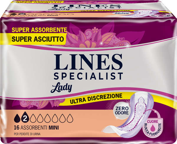 ASSORBENTI PER INCONTINENZA LINES SPECIALIST LADY MINI 16 PEZZI - Angeli Pharm