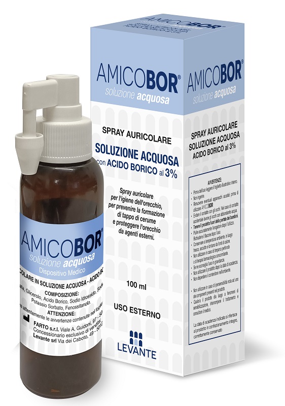 SOLUZIONE ACQUOSA PER IRRIGAZIONE DELL'ORECCHIO AMICOBOR 100 ML - Angeli Pharm