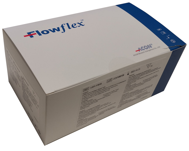 TEST ANTIGENICO RAPIDO COVID-19 FLOWFLEX DETERMINAZIONE QUALITATIVA ANTIGENI SARS-COV-2 IN TAMPONI NASOFARINGEI MEDIANTE IMMUNOCROMATOGRAFIA 25 PEZZI USO PROFESSIONALE - Angeli Pharm