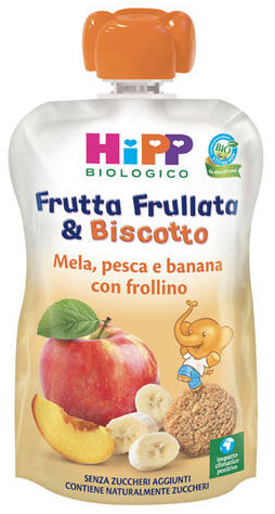 HIPP BIO FRUTTA FRULLATA &BISCOTTO MELA PESCA BANANA FROLLINO 90 G - Angeli Pharm