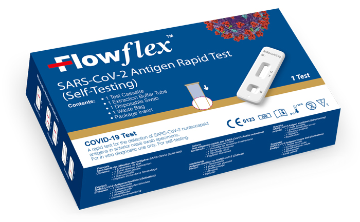 TEST ANTIGENICO RAPIDO COVID-19 FLOWFLEX AUTODIAGNOSTICO DETERMINAZIONE QUALITATIVA ANTIGENI SARS-COV-2 IN TAMPONI NASALI MEDIANTE IMMUNOCROMATOGRAFIA PROVETTA CON ALLUMINIO - Angeli Pharm