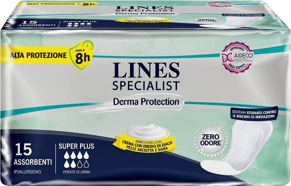 PANNOLONE PER INCONTINENZA LINES SPECIALIST DERMA SAGOMATO ANATOMICO SUPER PLUS 15 PEZZI - Angeli Pharm