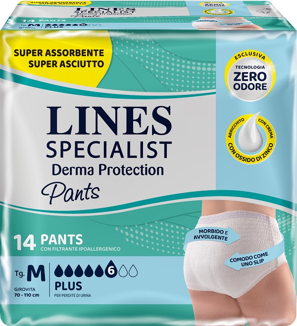 PANNOLONE PER INCONTINENZA LINES SPECIALIST DERMA PANTS PLUS M 14 PEZZI - Angeli Pharm