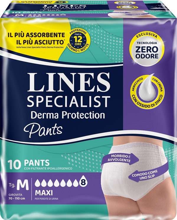 PANNOLONE PER INCONTINENZA LINES SPECIALIST DERMA PANTS MAXI M 10 PEZZI - Angeli Pharm