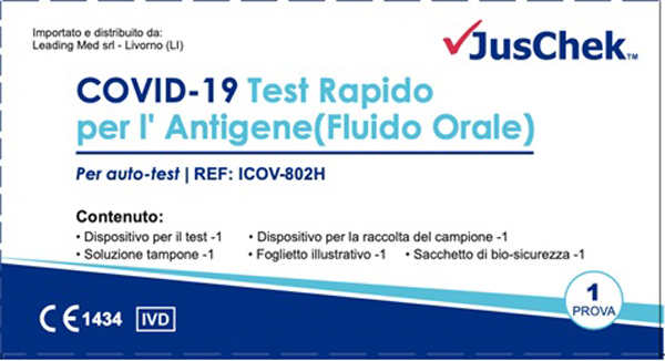 TEST ANTIGENICO RAPIDO COVID-19 JUSCHEK AUTODIAGNOSTICO DETERMINAZIONE QUALITATIVA ANTIGENI SARS-COV-2 IN CAMPIONI SALIVARI MEDIANTE IMMUNOCROMATOGRAFIA - Angeli Pharm