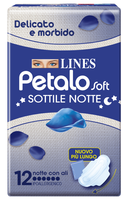LINES PETALO SOFT SOTTILE NOTTE CON ALI IPOALLERGENICO 12 PEZZI - Angeli Pharm