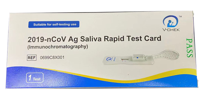 TEST ANTIGENICO RAPIDO COVID-19 V-CHEK AUTODIAGNOSTICO DETERMINAZIONE QUALITATIVA ANTGENI SARS-COV-2 IN TAMPONI SALIVARI MEDIANTE IMMUNOCROMATOGRAFIA - Angeli Pharm